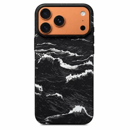 iPhone tough case with black and white ocean wave art print design